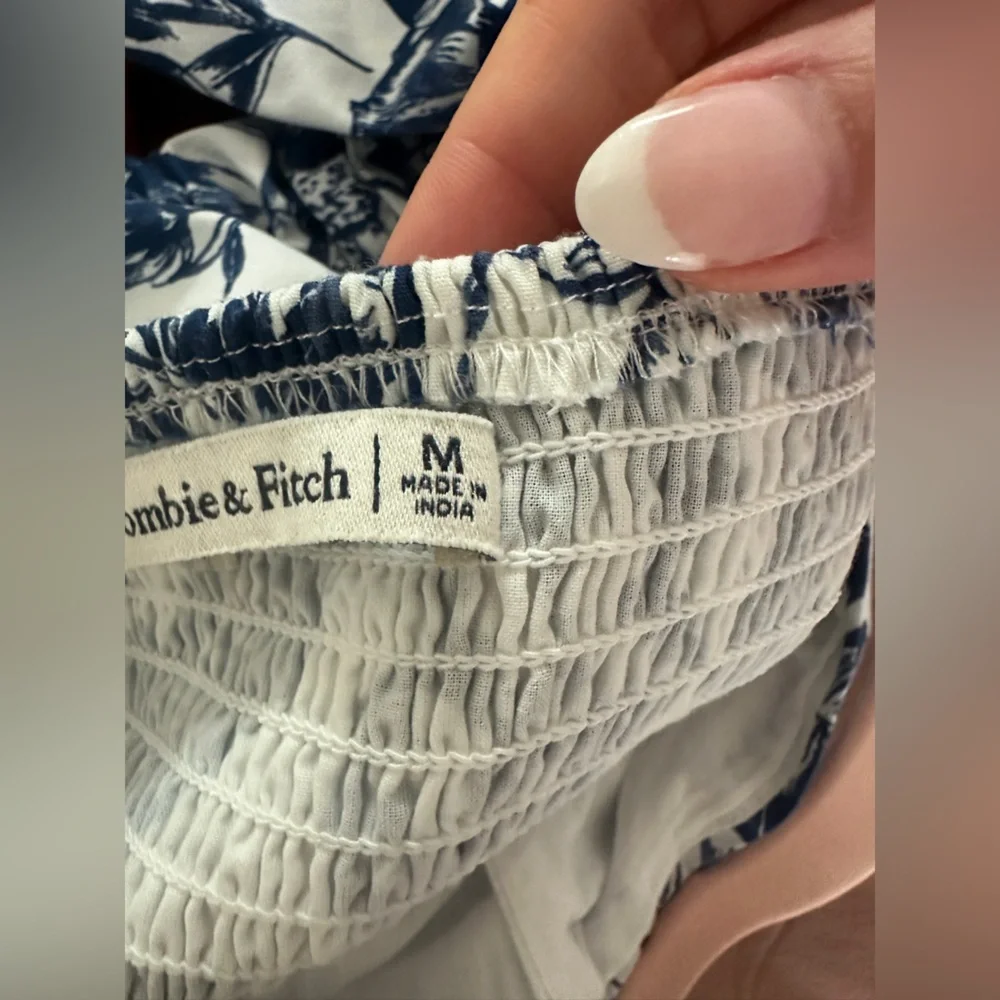 Abercrombie & Fitch Emerson Poplin Puff Sleeve Midi Dress in Blue Floral M - Picture 7 of 10